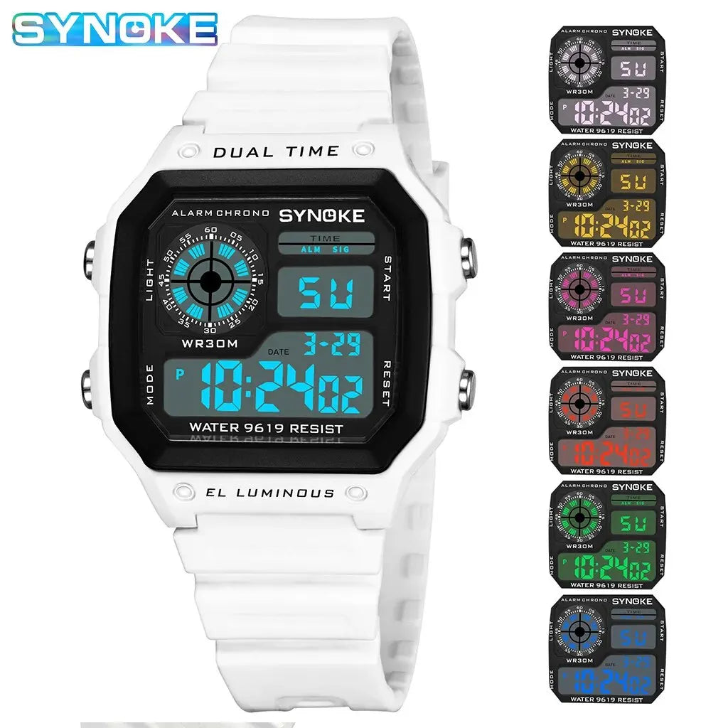 SYNOKE Digital Sport Watch | Luminous Multifunction Waterproof Seven Color LED Wristwatch