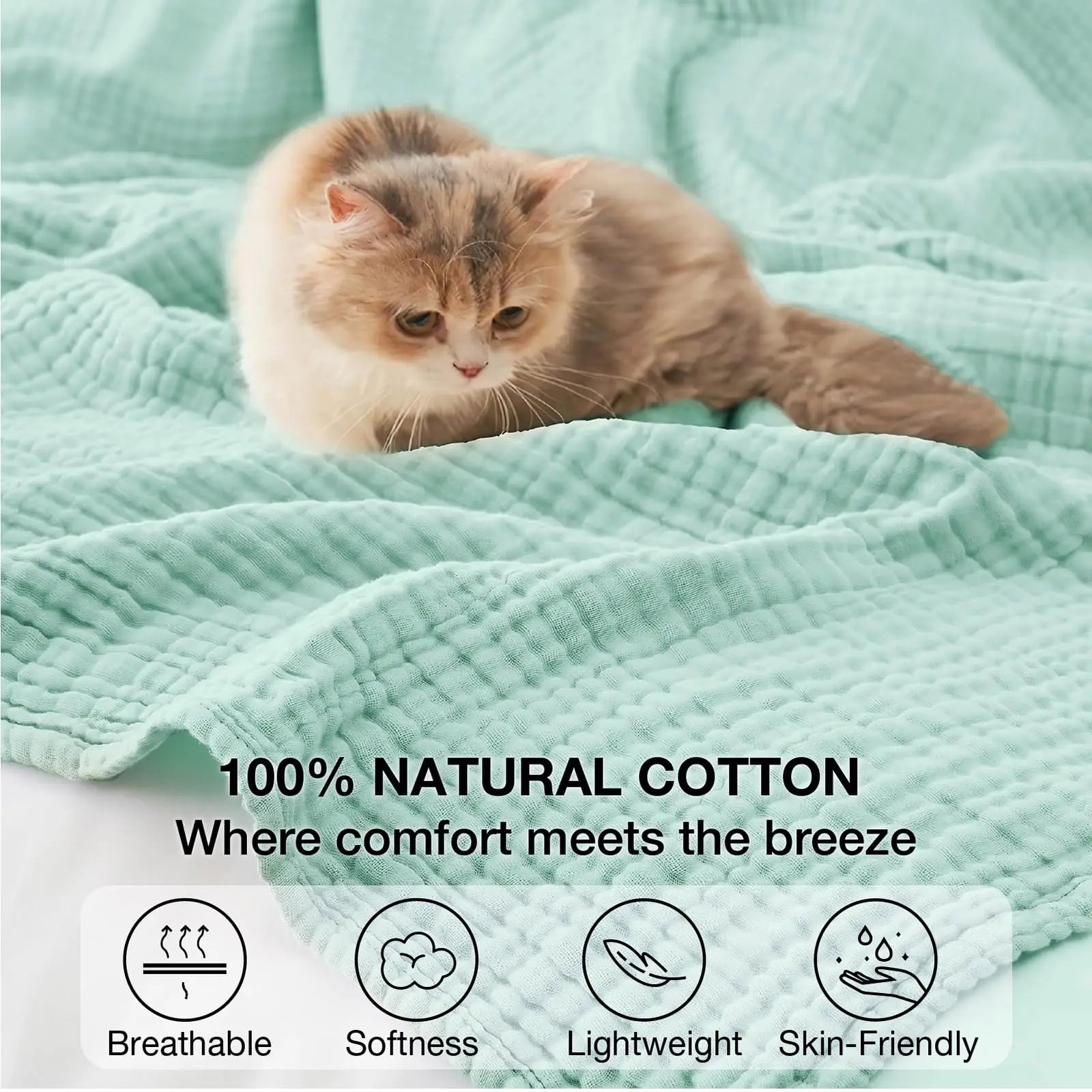 100% Cotton Muslin Gauze Throw Blanket – Lightweight Breathable Bedspread, All Season