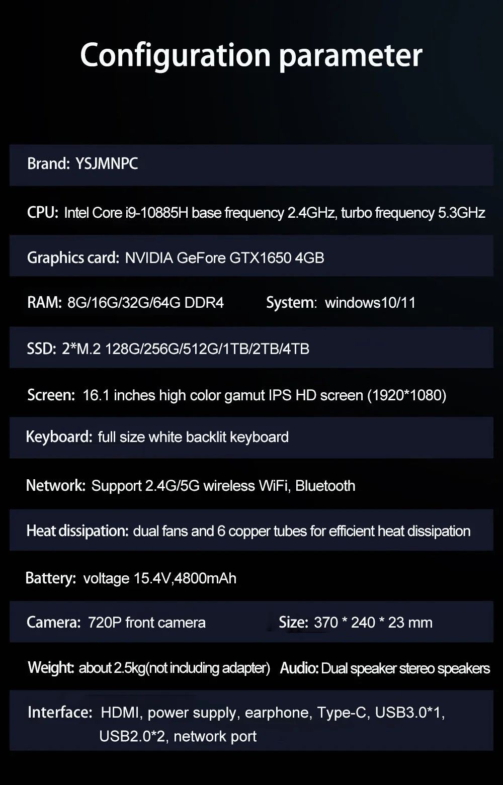 16.1" Gaming Laptop – RTX 4050 6GB or GTX 1650 4GB, Intel i9/i7, Up to 64GB DDR4, 4TB NVMe, 144Hz