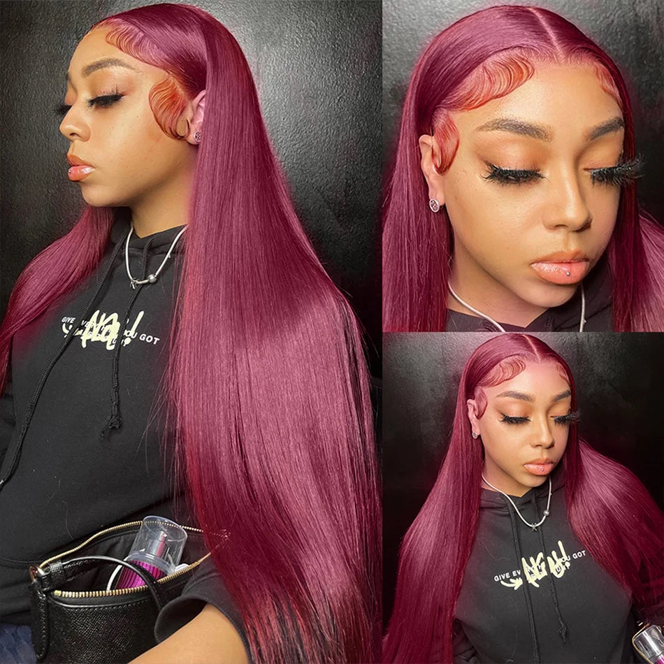 99J Burgundy Straight Lace Front Wig | 13x4 13x6 HD Lace 180% Density Pre-Plucked Peruvian Human Hair