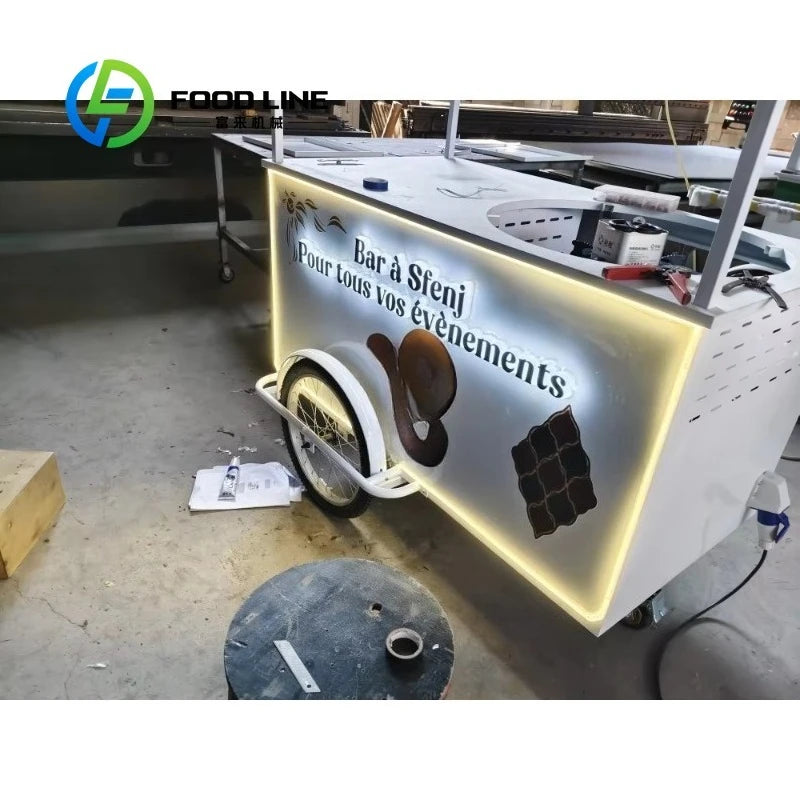 Customized Hand Push Ice Cream Vending Cart — 3-Wheel Commercial Stainless Steel