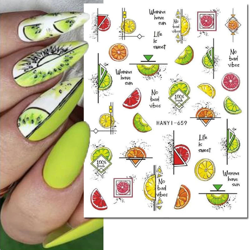 3D Summer Tropical Nail Art Sticker Decals — Palms, Butterflies & Flowers