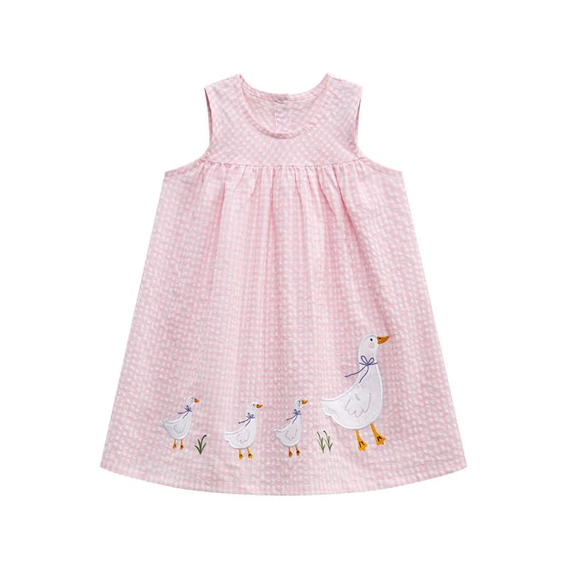 Animal Duck Applique Girls Sleeveless Dress — Summer Beach Party Dress