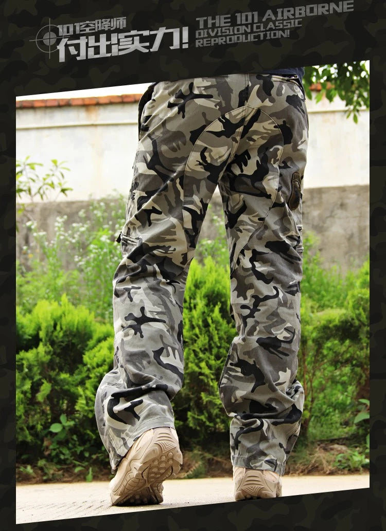 Men's Tactical Cargo Pants — Multi-Pocket Cotton Camouflage Outdoor Work Trousers