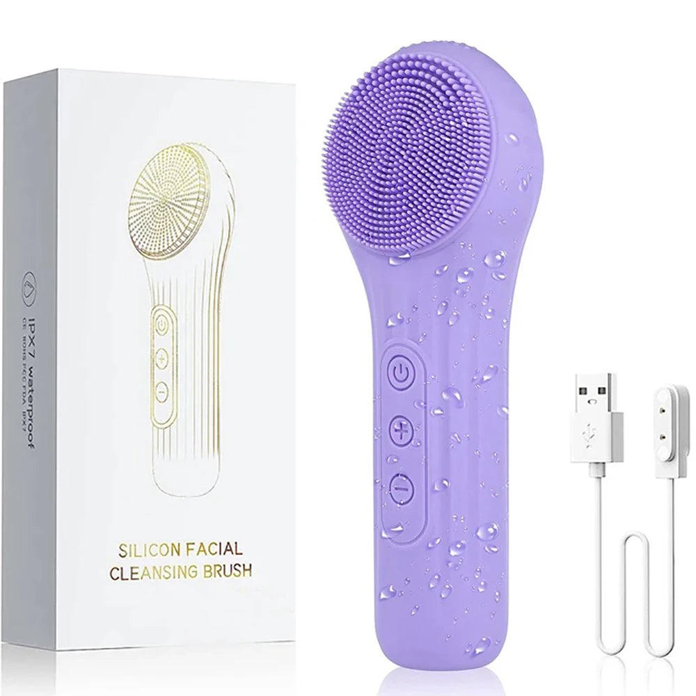 GLOMEVE Sonic Silicone Facial Cleansing Brush – IPX7 Waterproof, Heated Massage & 5-Mode Deep Clean