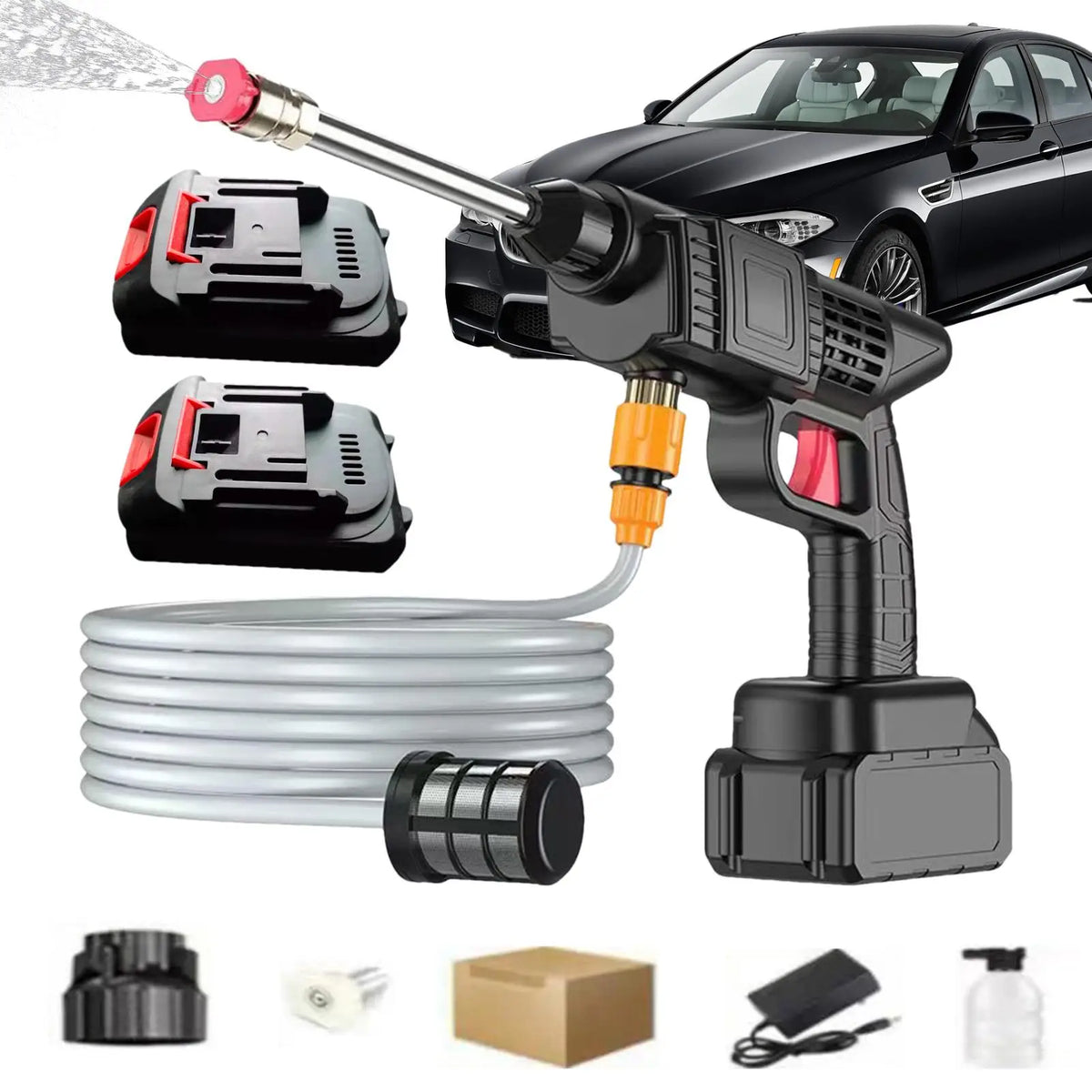 Cordless High-Pressure Washer Gun – 3-Level Pressure, 5–8m Spray Range, Car Wash & Garden Cleaning (EU Plug)