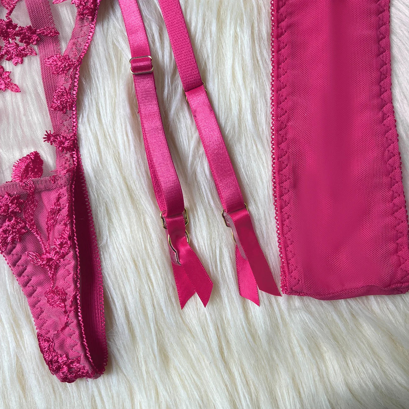 Sheer Embroidery Bra & Brief Set — Transparent Lace Underwear Suit