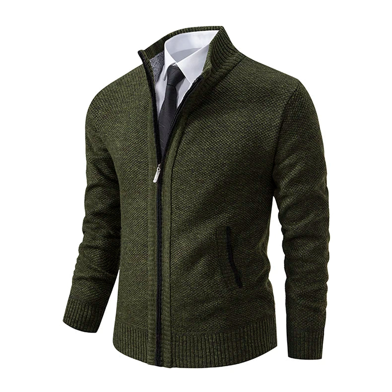 Men's Fleece Zip Cardigan Jacket — Warm Casual Layering Piece