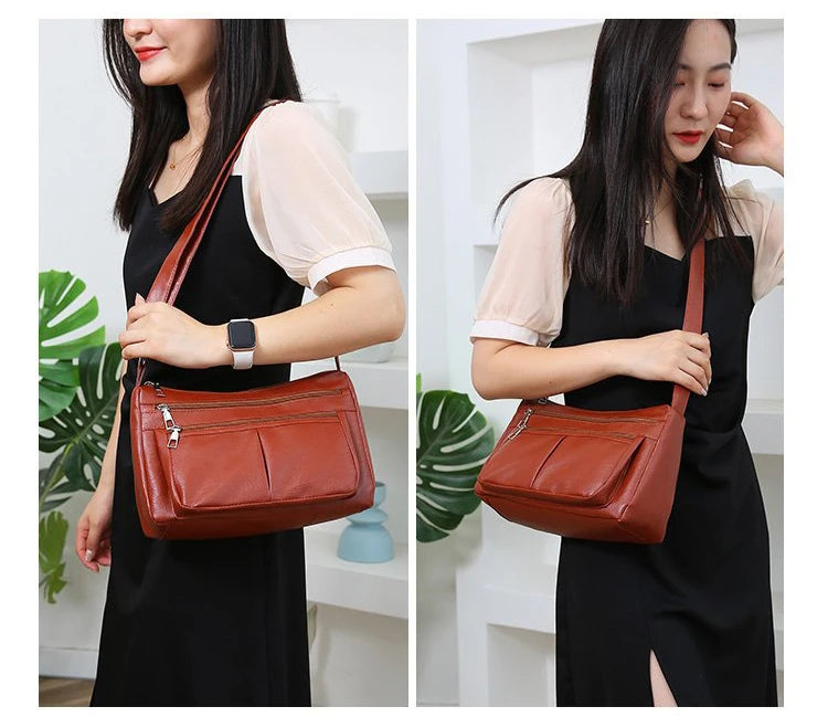 Korean Soft Leather Crossbody Shoulder Bag – Luxury Designer Tote for Women