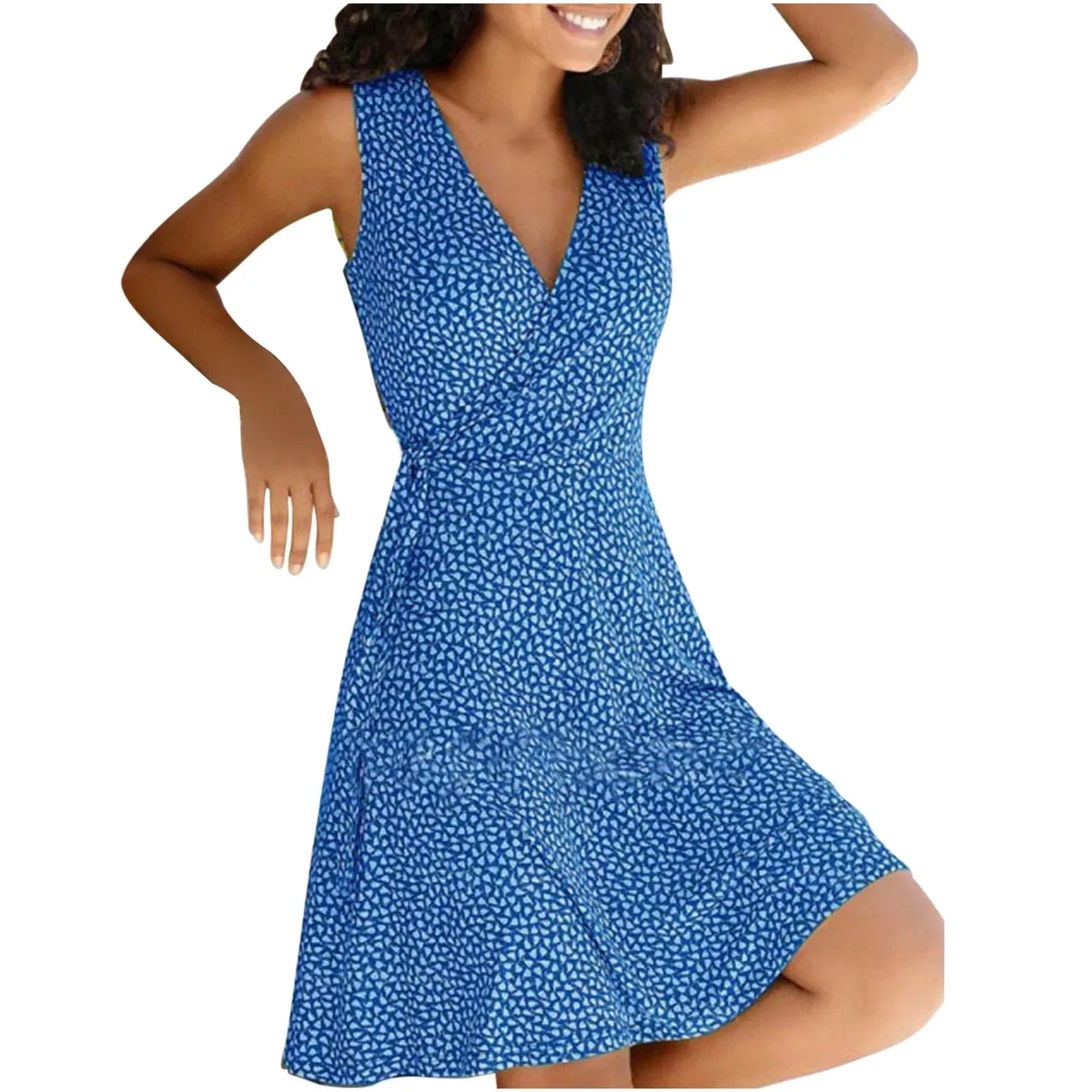 Floral Wrap V-Neck Cap Sleeve Plus Size Midi Dress — A-Line Swing Casual Dress