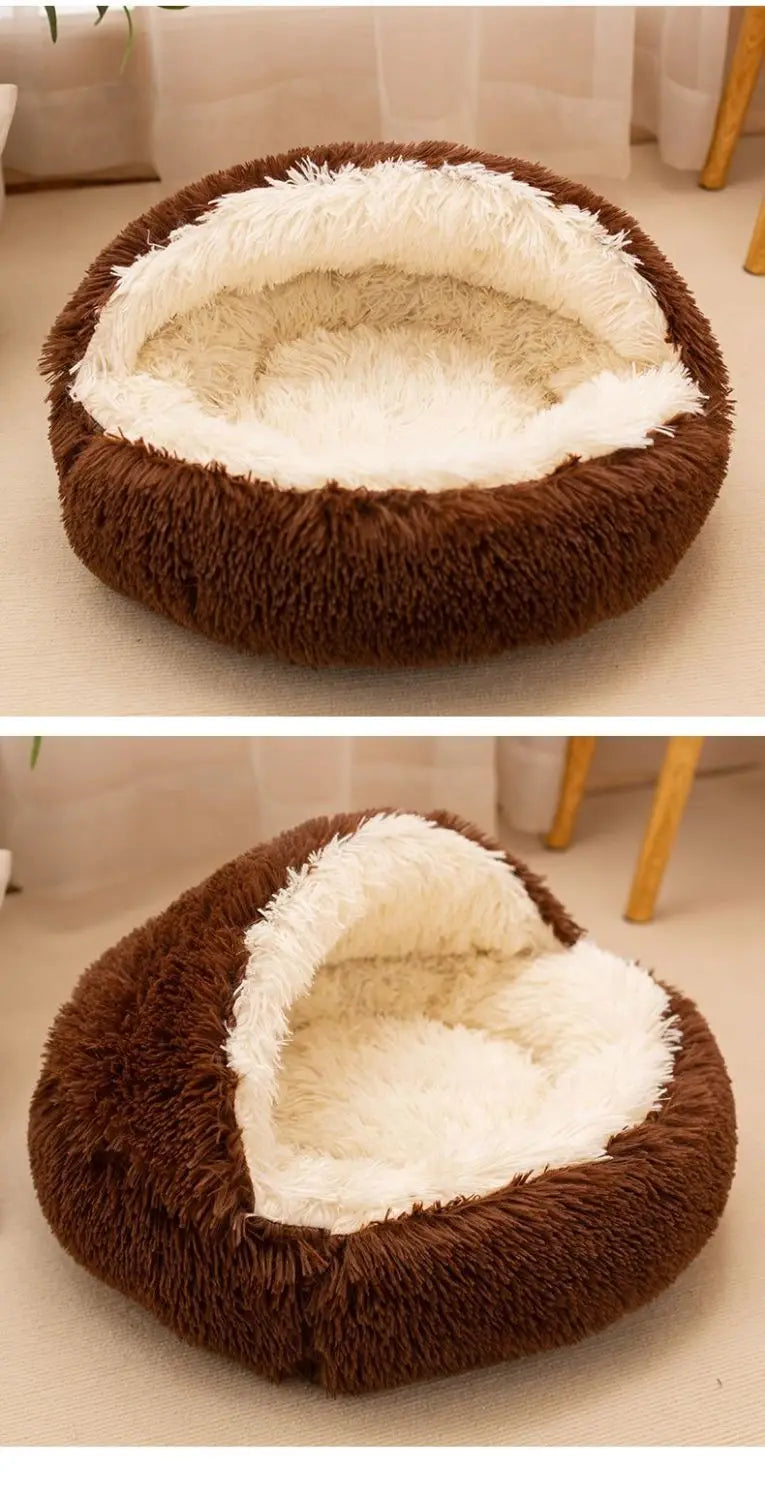 2-in-1 Soft Plush Round Pet Bed with Cover – Warm Cave Nest for Small Dogs & Cats, 50cm