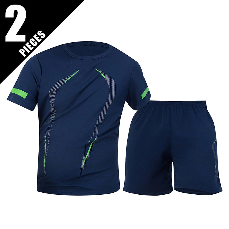 Men's Quick-Dry Short Sleeve & Shorts Set – Plus Size Leisure Running Fitness 2–6 Piece