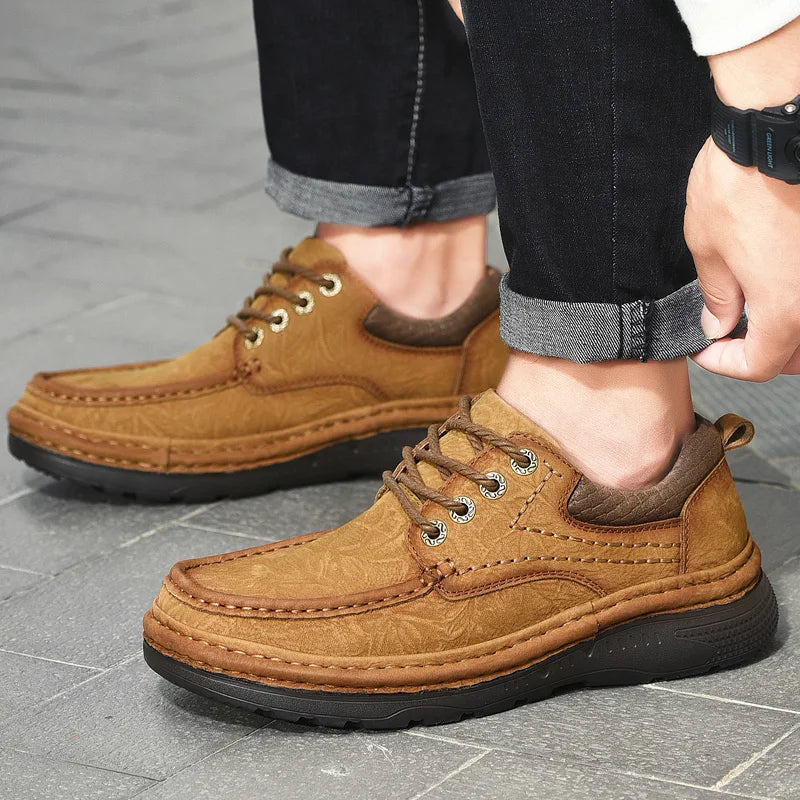 Men's Genuine Leather Lace-Up Casual Shoes