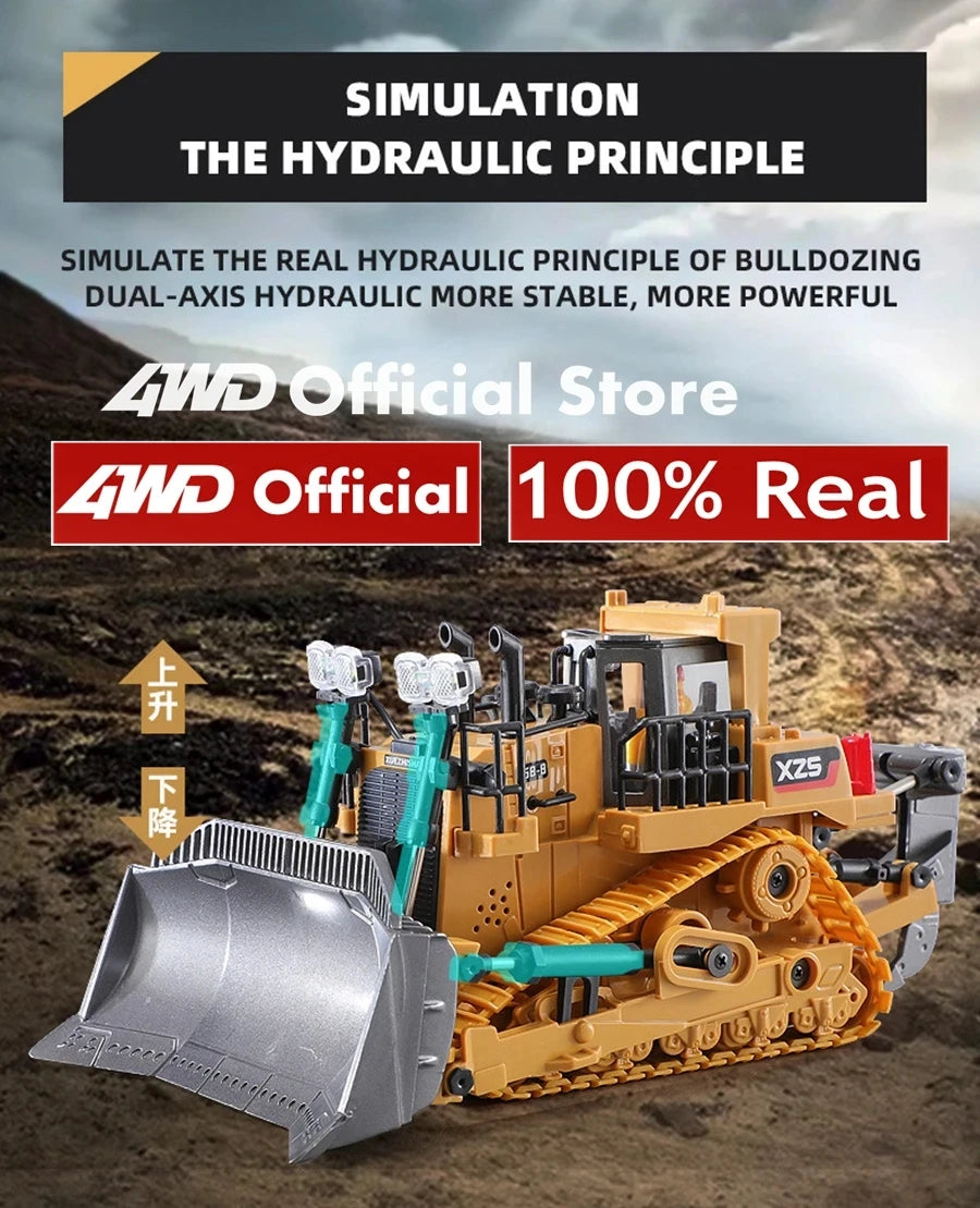 4WD RC Construction Truck with Light & Sound – Remote Control Excavator, Dump Truck & Bulldozer