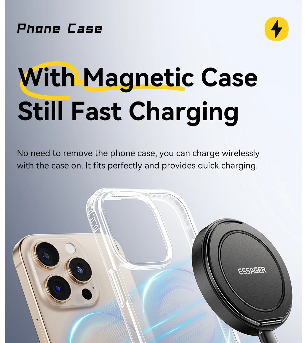 Essager 15W Magnetic Wireless Charger Pad – Fast Charging Stand for iPhone 12–17 & AirPods