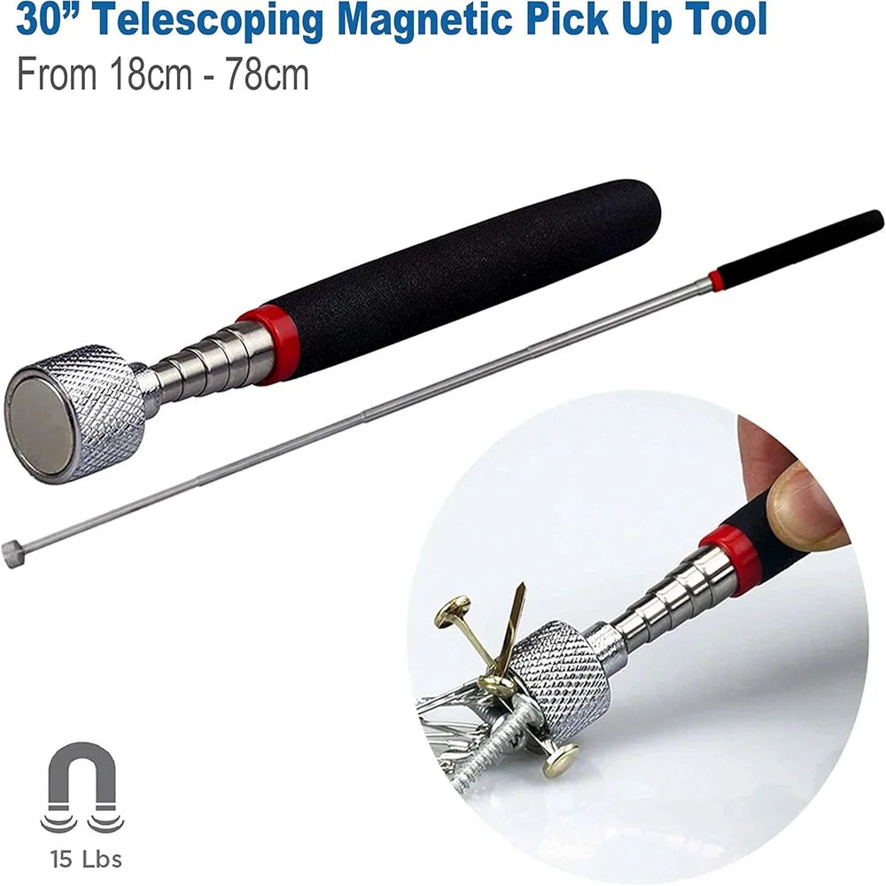 Telescopic Magnetic Pickup Tool – 8LB Capacity, Extendable to 31", LED Light for Screws, Nuts & Bolts