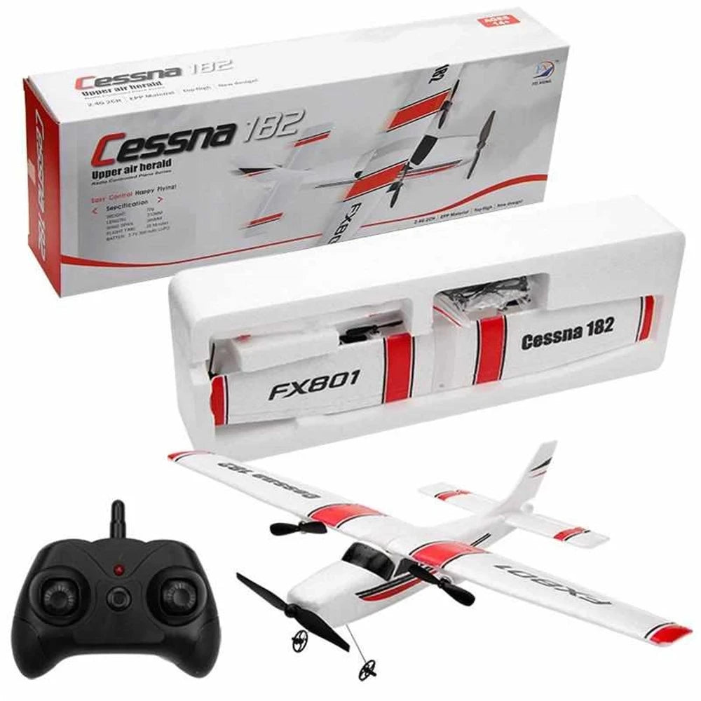 FX801 Cessna 182 Style EPP Foam RC Plane – 2.4G 2CH RTF Fixed Wing Glider for Kids & Beginners