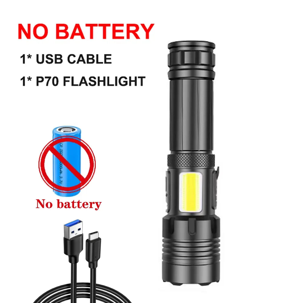 90000 Lumens XHP90 LED Tactical Flashlight – Rechargeable USB Zoomable 7-Mode Torch