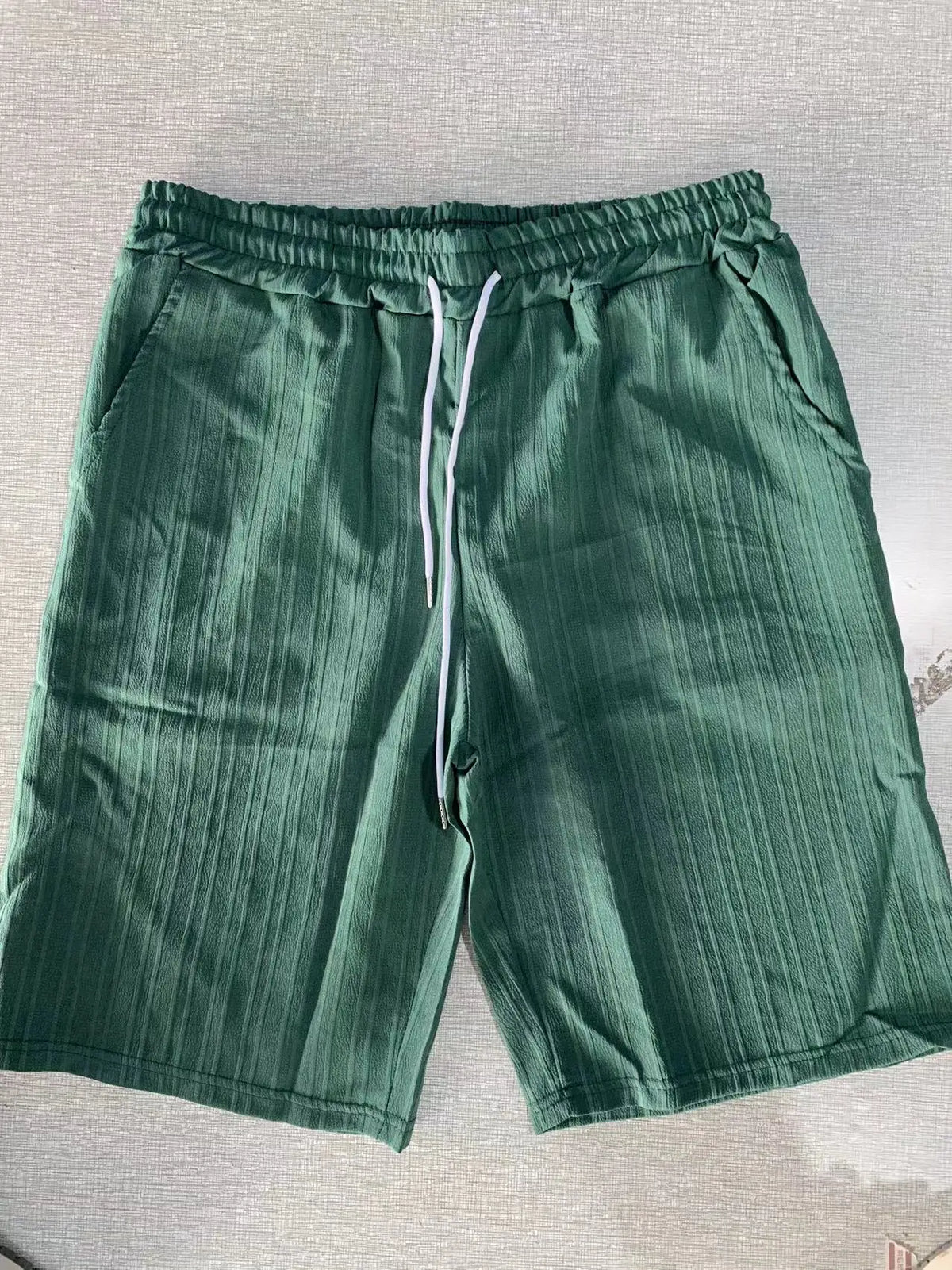 Men's Striped Collared Button-Down Shirt & Drawstring Shorts Set – Solid 2-Piece Beach