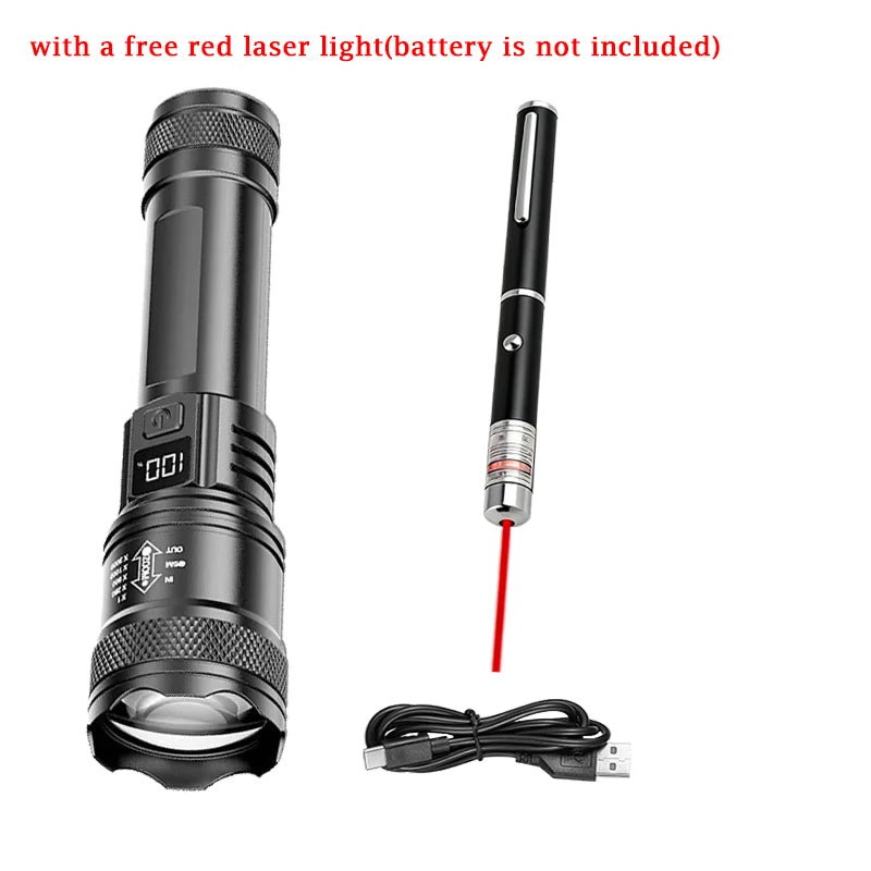Rechargeable LED Flashlight – 800 Lumen, Zoomable, LCD Display, 3 Modes, Waterproof Camping Torch