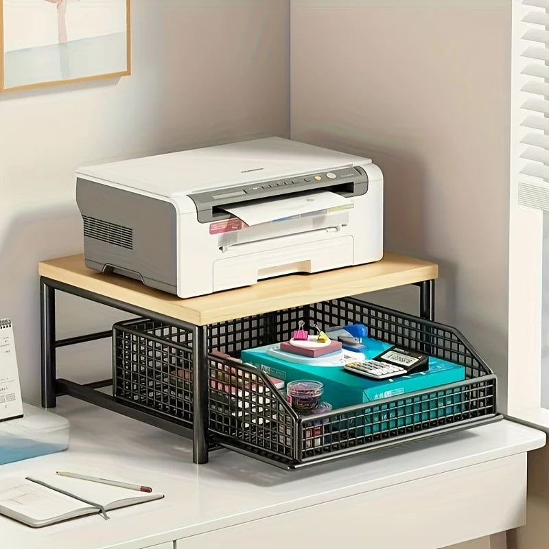 Modern Solid Wood & Metal Microwave Storage Rack — Space-Saving Countertop Kitchen Shelf