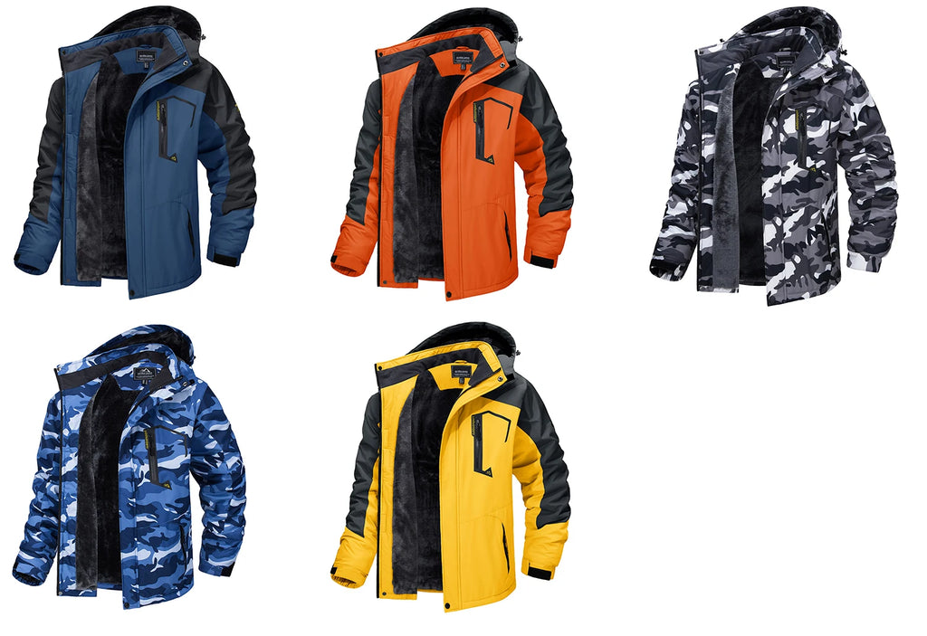 TACVASEN Fleece-Lined Mountain Hiking Jacket – Removable Hood Ski Snowboard Parka for Men