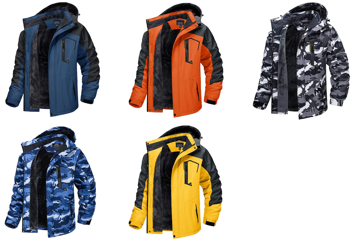 TACVASEN Fleece-Lined Mountain Hiking Jacket – Removable Hood Ski Snowboard Parka for Men