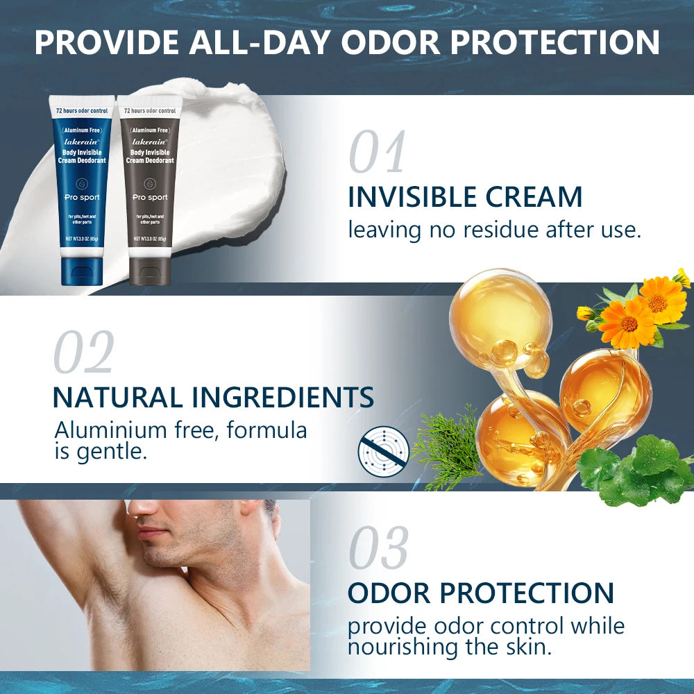 72h Invisible Deodorant Cream for Men 85g – Aluminum-Free