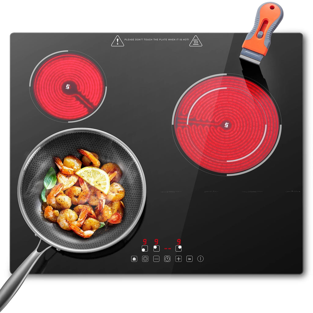 6000W 4-Zone Ceramic Induction Hob – 60cm Black Glass, Touch Control, 9 Power Levels, Timer & Child Lock