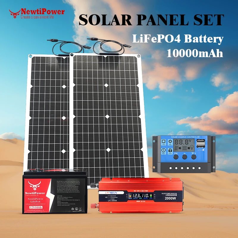 2000W Off-Grid Solar Complete Kit – 100A MPPT Controller, 110V/220V Inverter & LiFePO4 Battery