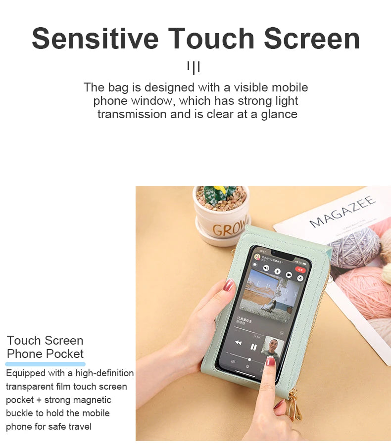 Women Crossbody Shoulder Bags Wallets Touch Screen Cell Phone Purse Soft Leather Strap Handbag for Female Luxury Messenger Bags