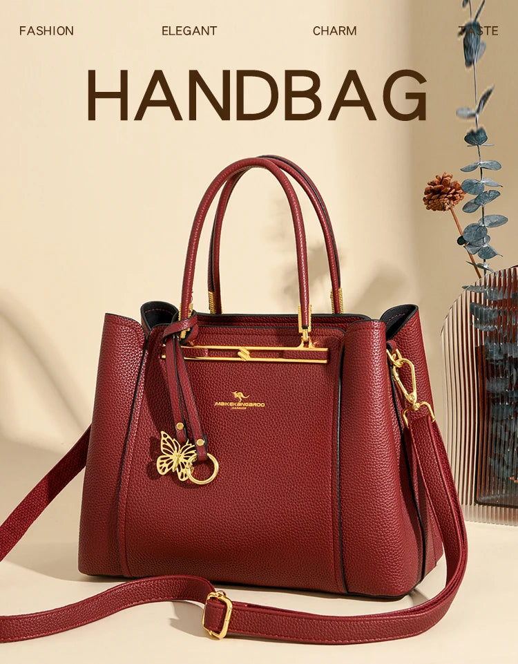 Luxury Genuine Leather 3-Layer Tote Bag – Large Capacity Crossbody Shoulder Bag for Women