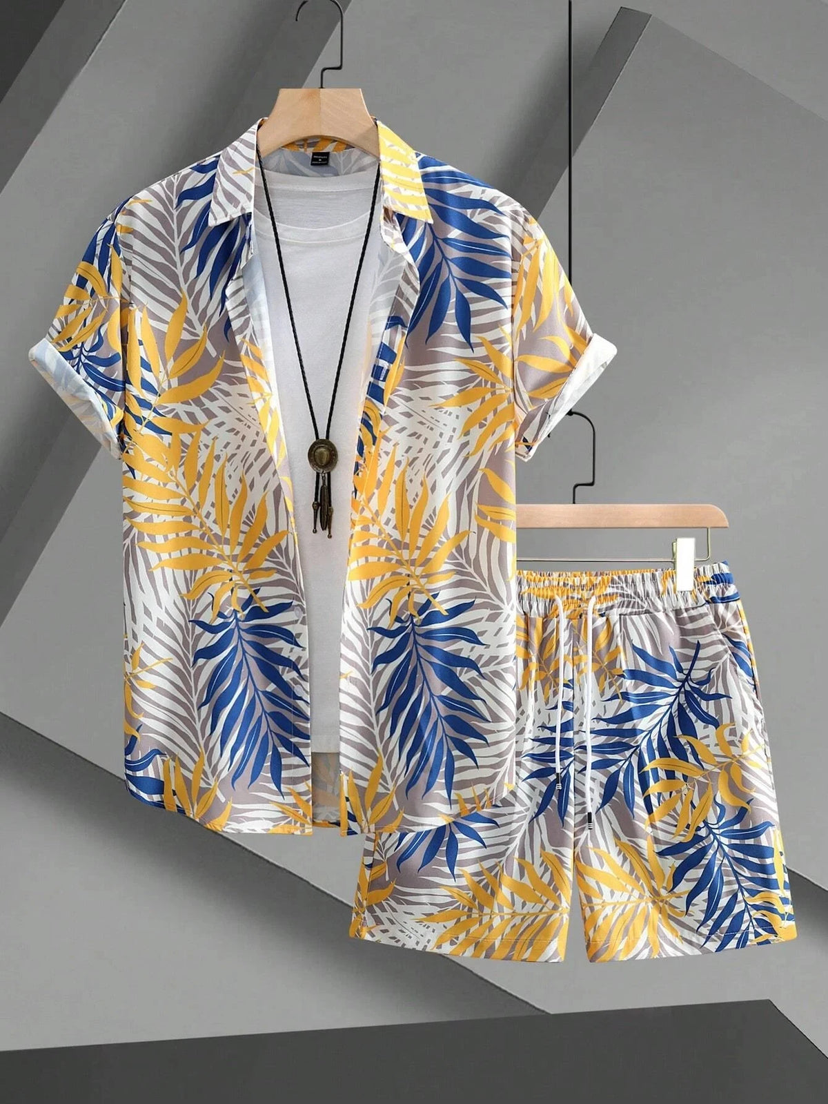 Men's Print Patchwork Lapel Shirt & Beach Shorts Hawaiian Set – Summer Streetwear 2-Piece