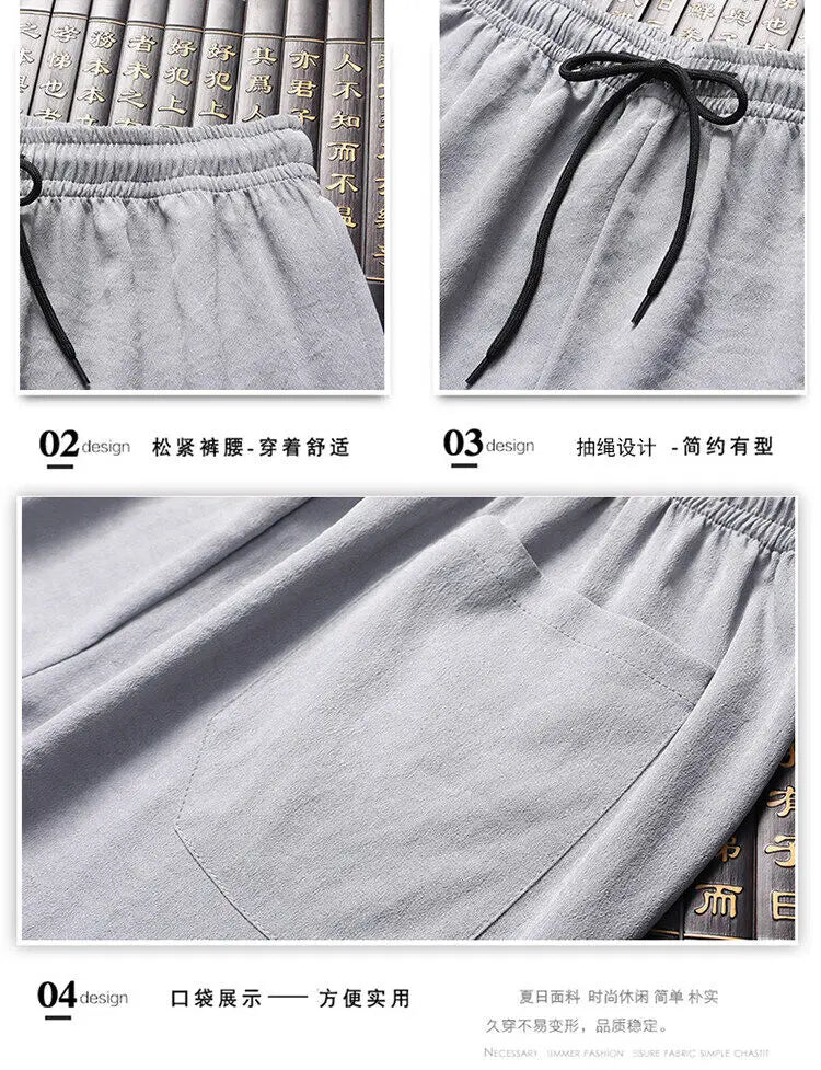 Men's Chinese Style Long Sleeve Shirt & Elastic Waist Pants Casual Set