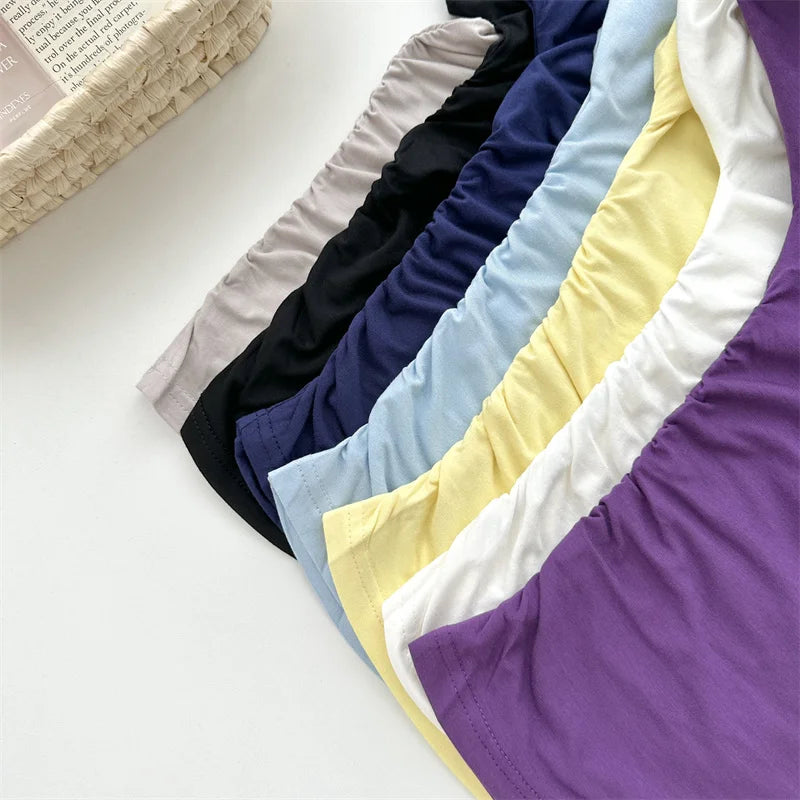 Women's Slash Neck Flare Sleeve Slim Pleated T-Shirt – Sexy Solid Color Pullover Top