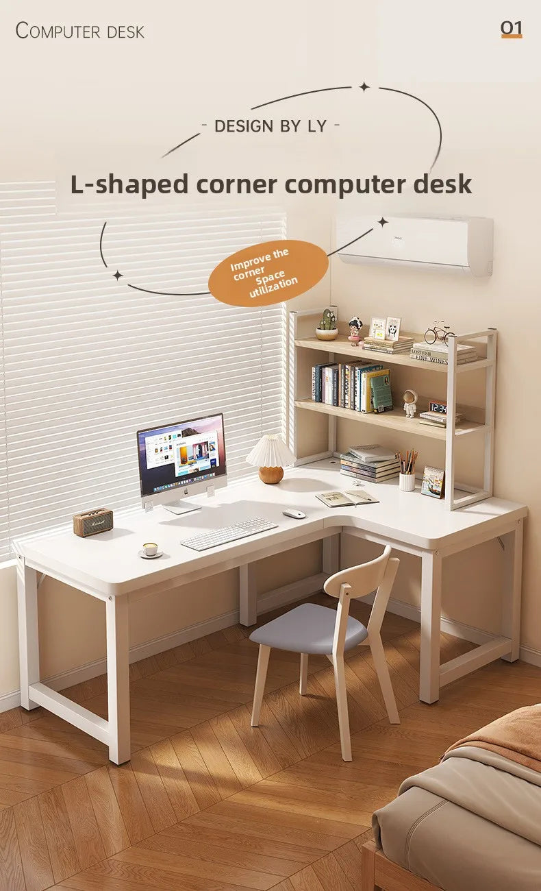 L-Shaped Corner Computer Heavy Duty Steel Frame Home Office WorkstationSpace Saving Writing Table for Gaming Bedroom Living