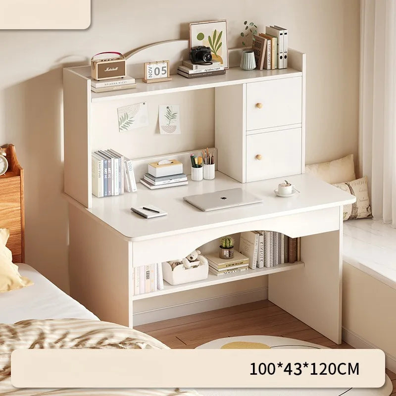 Home Desk with Integrated Bookcase — Student Study Table, Bedroom Dresser & Computer Desk with Storage