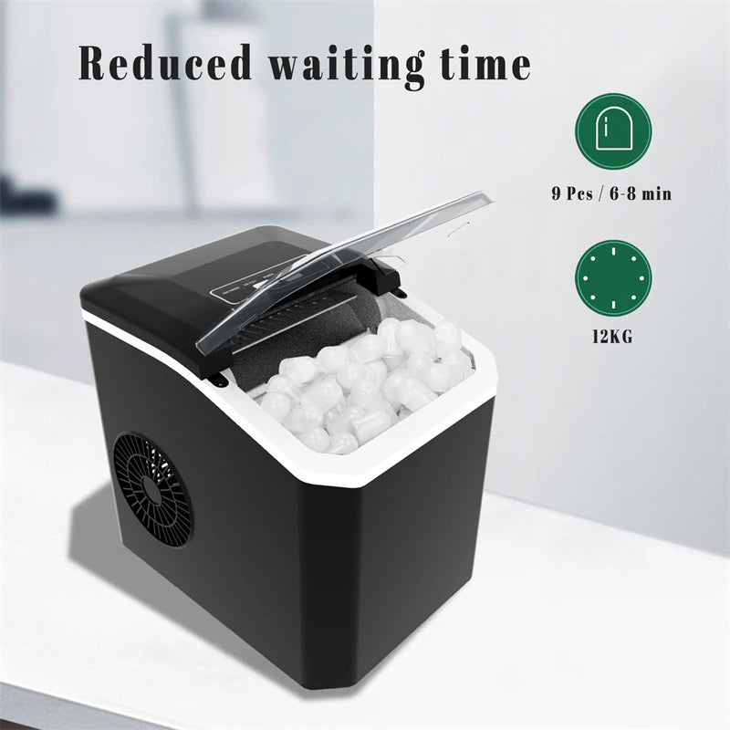 Automatic Mini Electric Ice Cube Maker – 9 Cubes in 6 Min, Portable for Bar, Home, Kitchen & Office
