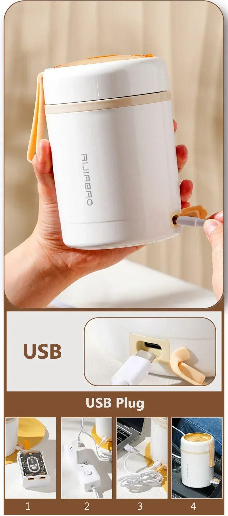 600ml USB Electric Heated Lunch Box – Stainless Steel Food Warmer with Constant Temperature Insulation, 5V/12V/24V