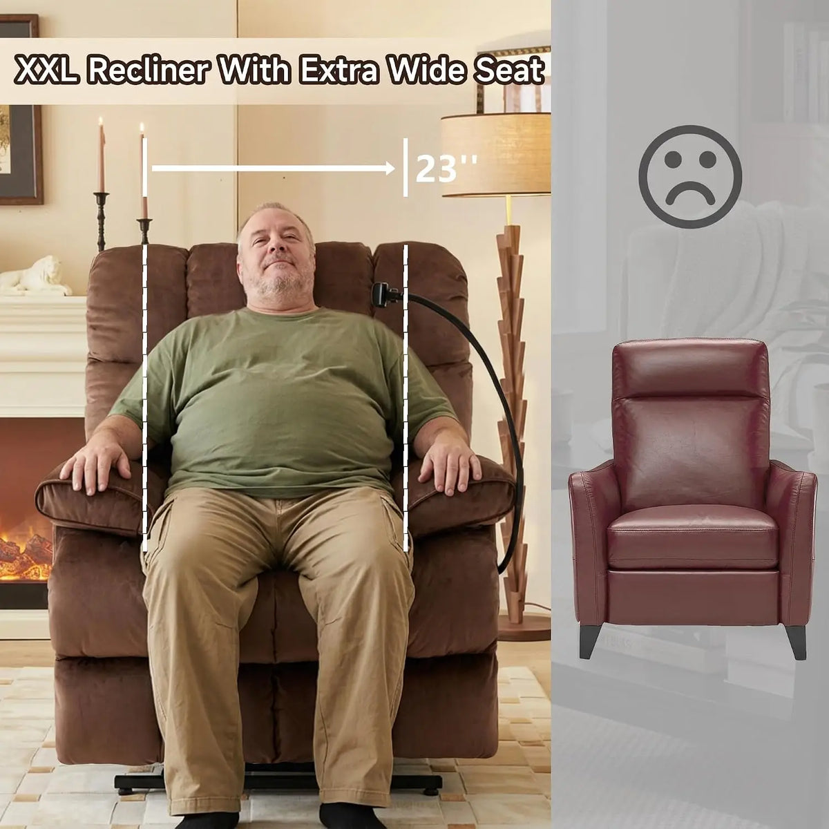 Oversized Manual Recliner with 23-Inch Wide Seat