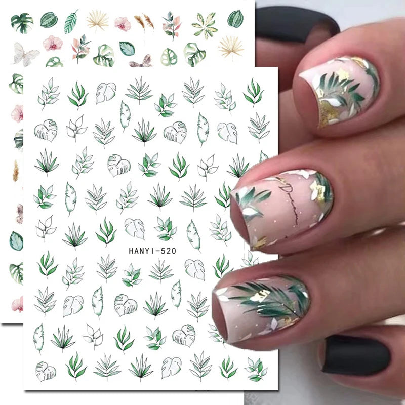 3D Summer Tropical Nail Art Sticker Decals — Palms, Butterflies & Flowers