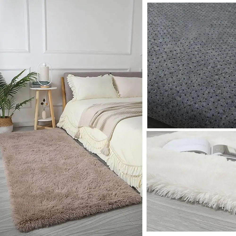 VIKAMA Minimalist Shaggy Silk-Touch Rug – Non-Slip Dirt-Resistant Carpet for Living Room, Bedroom & Study