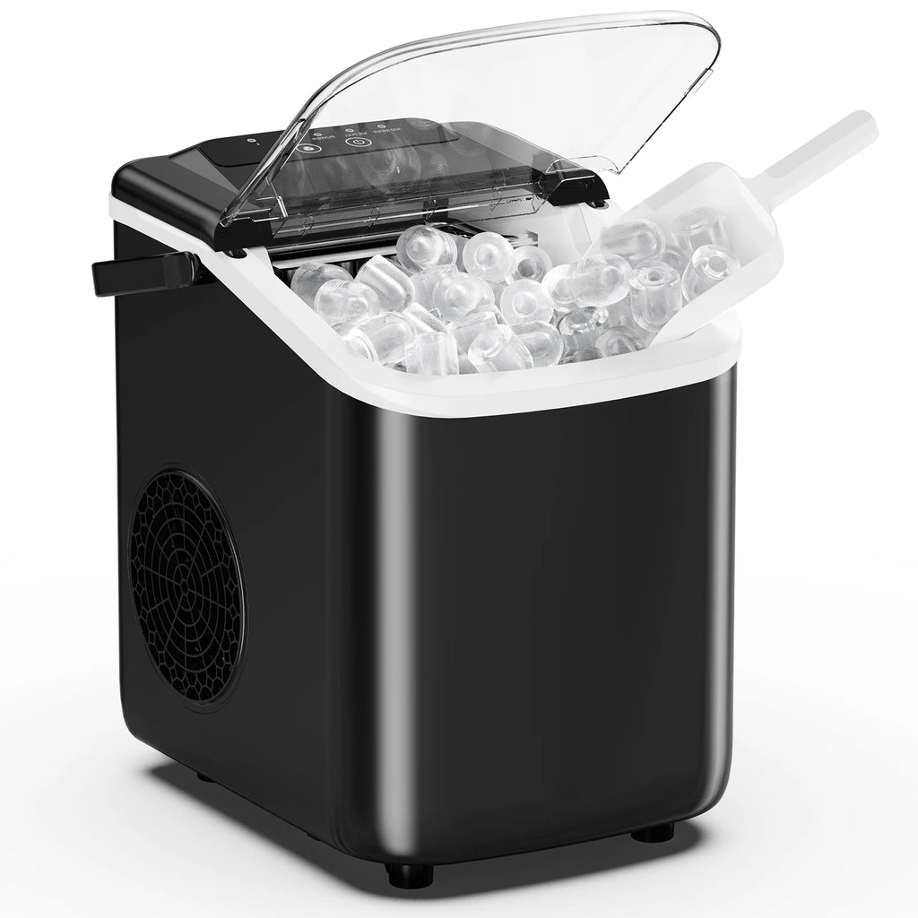 JHK Portable Countertop Ice Maker – 9 Ice Cubes in 6 Min, 26.5 lbs/24Hr, Scoop & Basket Included