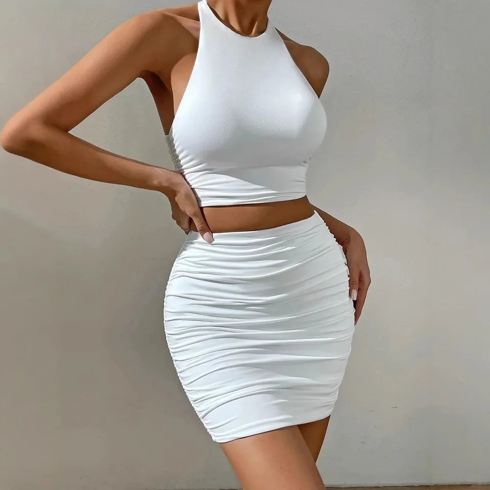 Sleeveless Vest & Skirt Set — Strapless Fashion Two-Piece Women’s Outfit