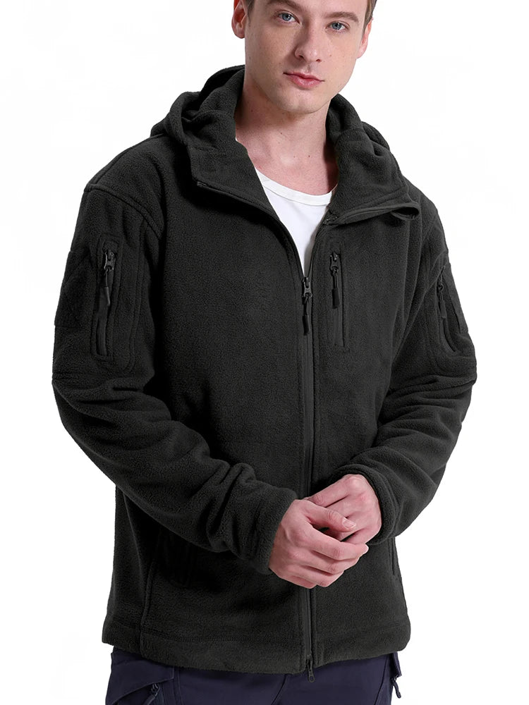 Men's Tactical Fleece Jacket – Full Zip Military Hoodie with Multi-Pockets for Hiking & Hunting