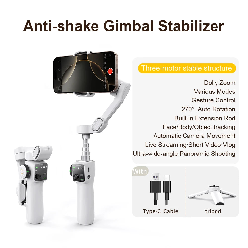 AOCHUAN 3-Axis Handheld Gimbal Phone Stabilizer — Smooth Video for iPhone & Android
