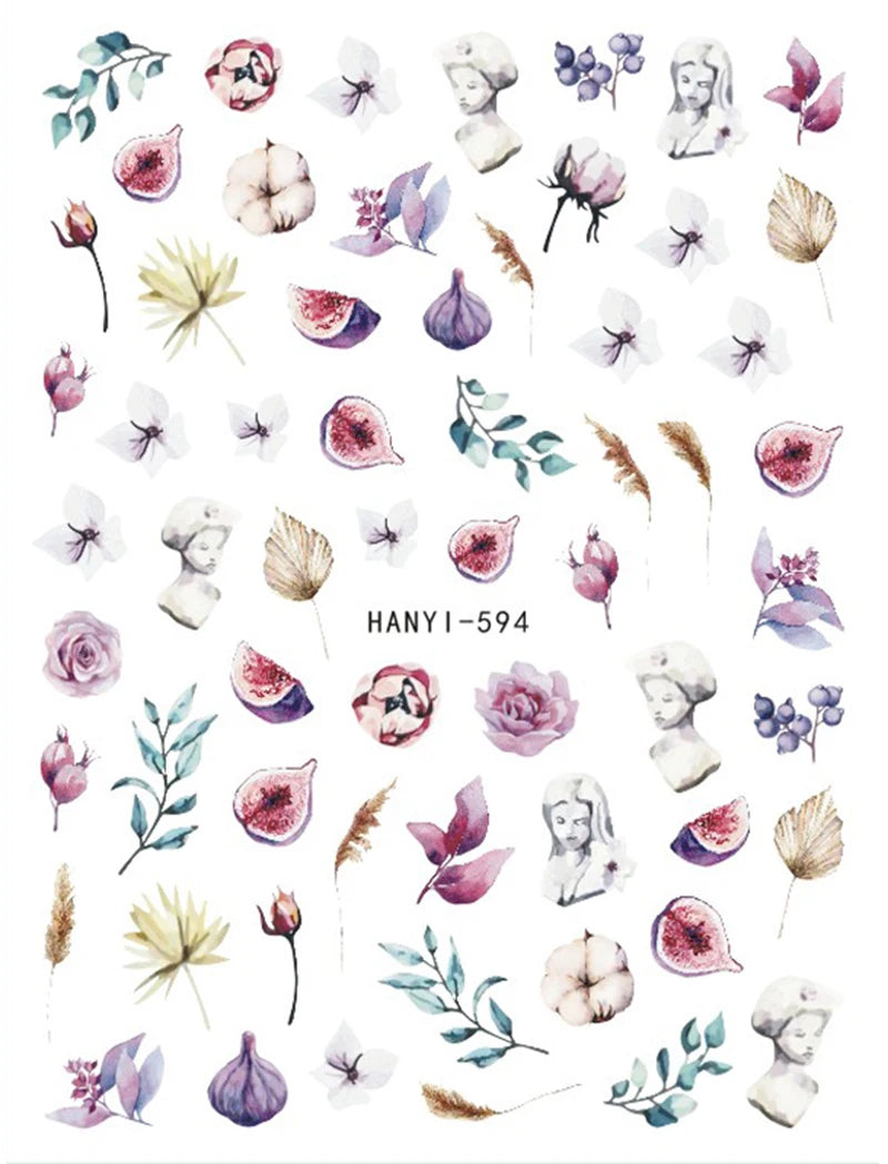3D Summer Tropical Nail Art Sticker Decals — Palms, Butterflies & Flowers