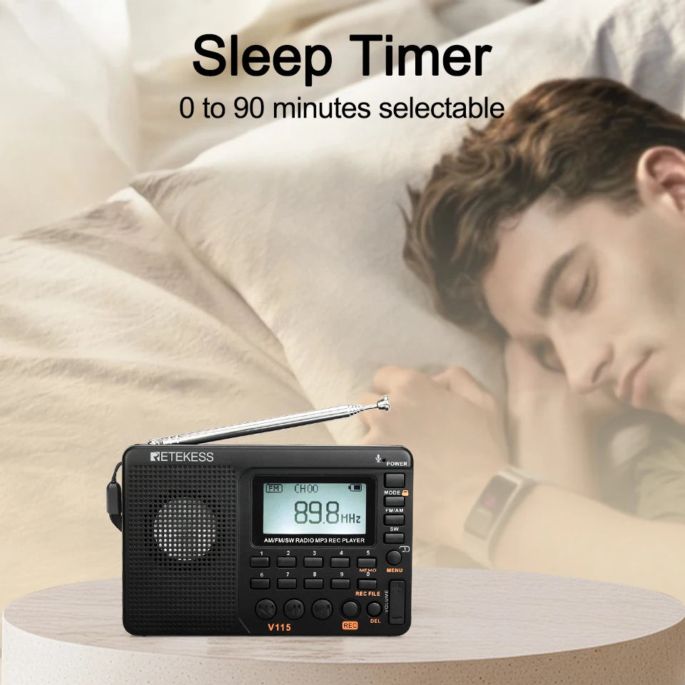 RETEKESS V115 Portable FM AM SW Radio — Rechargeable with USB