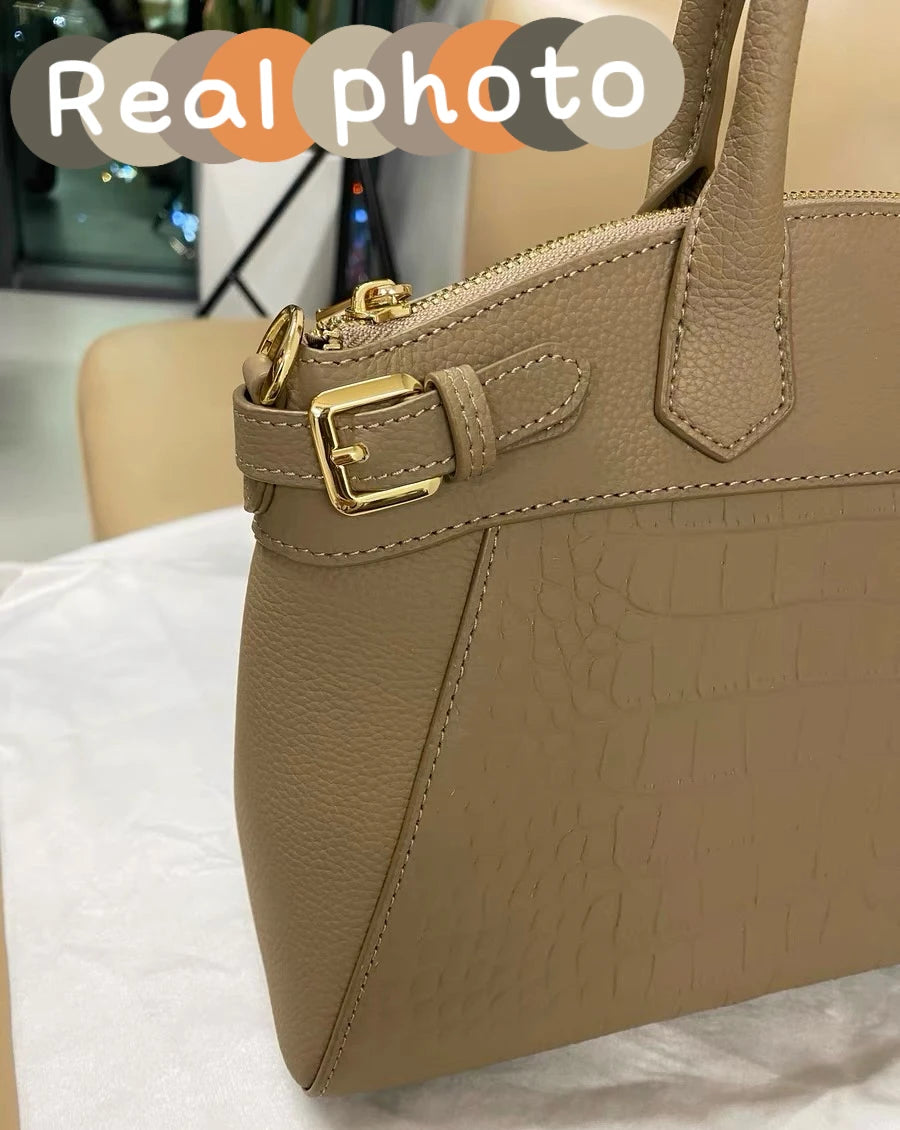ZOOLER Genuine Cow Leather Flap Tote Bag – Luxury Lock Shoulder Crossbody Handbag for Women