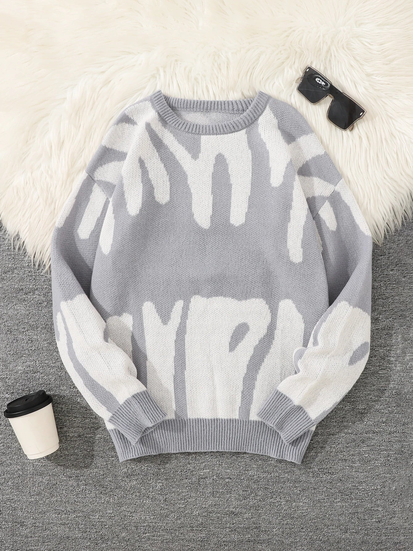 Men's Jacquard Contrast Color Pullover Sweater — Textured Knitwear